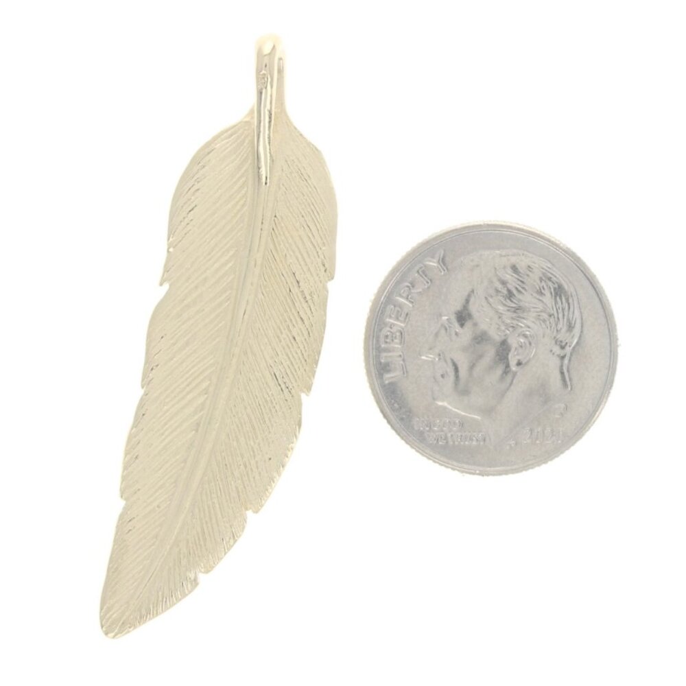 Yellow Gold Feather Pendant - 14k Nature Etched - Picture 3 of 4